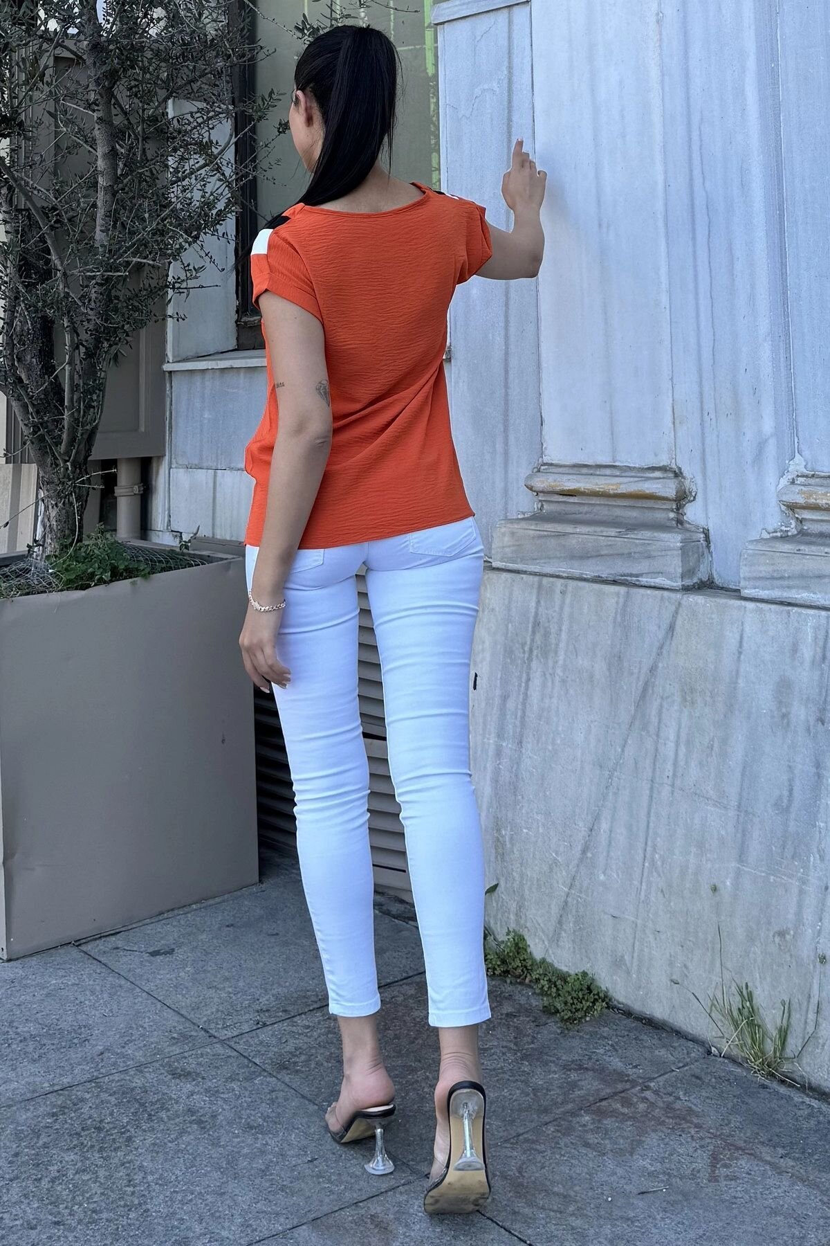 Short Color-Blocked Aerobin Blouse - Orange Tile - Pasaklı Giyim