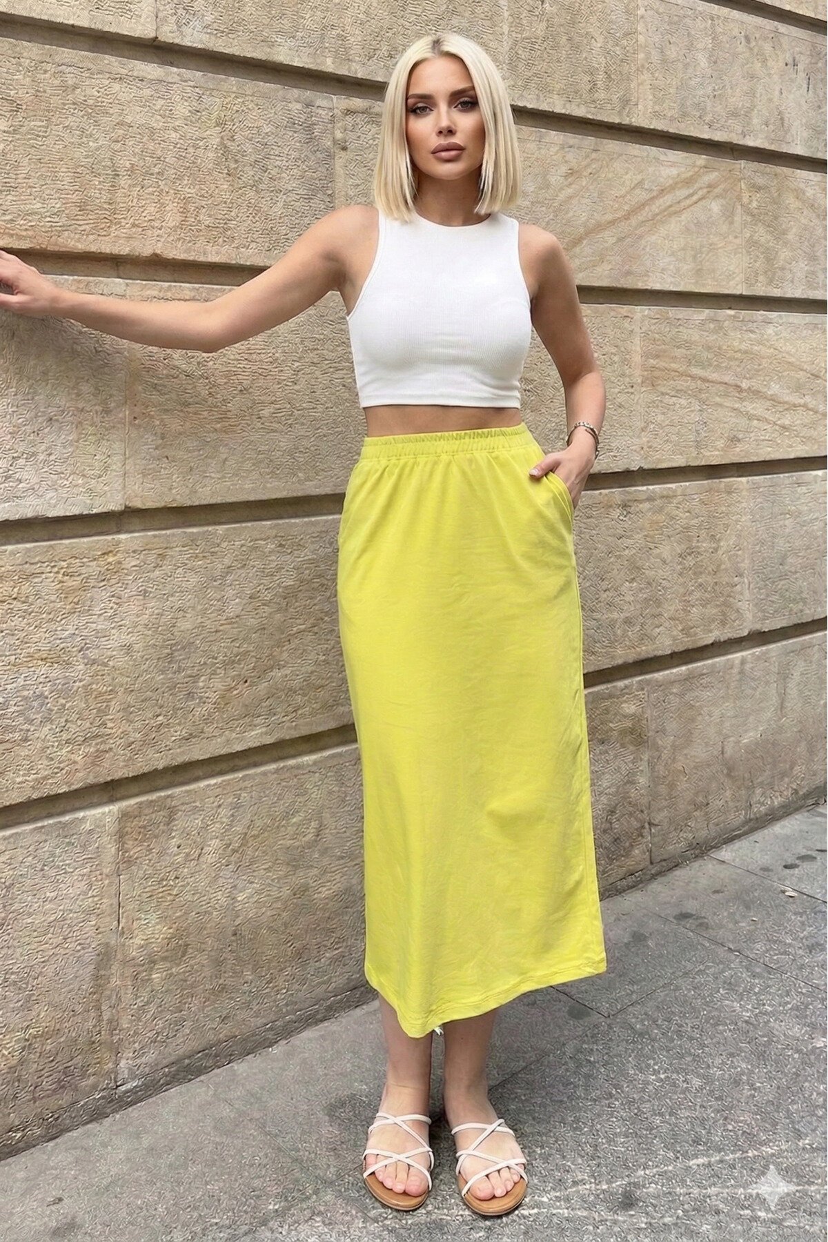 تنو رة طويلة رياضية خضراء بخصر مطاطي وجيوب - Pasaklı Giyim
