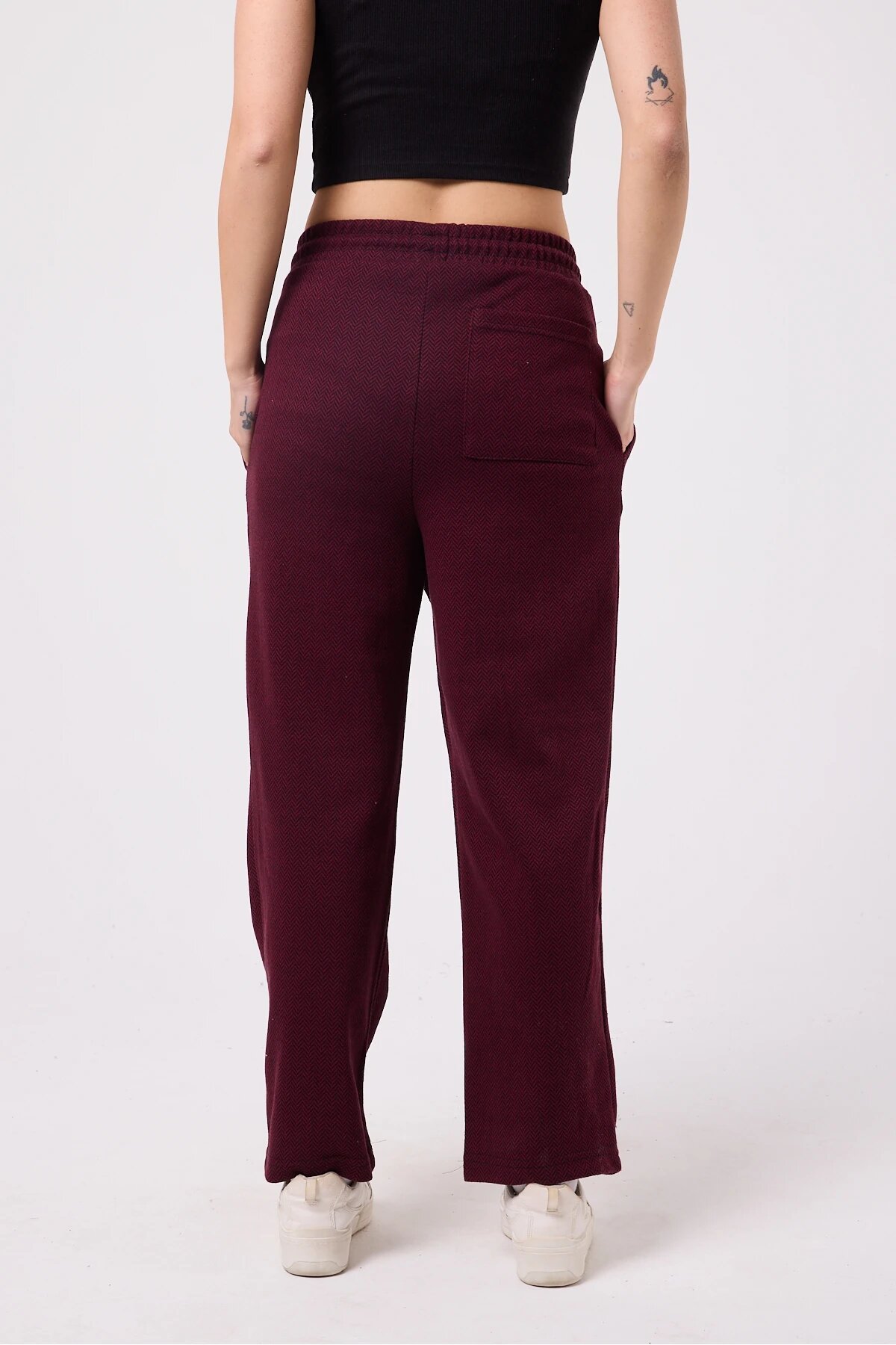 Baggy Street Style Belted Pants - Burgundy - Superbluemexico