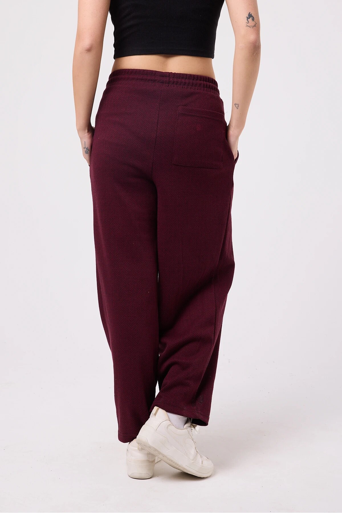 Baggy Street Style Belted Pants - Burgundy - Superbluemexico