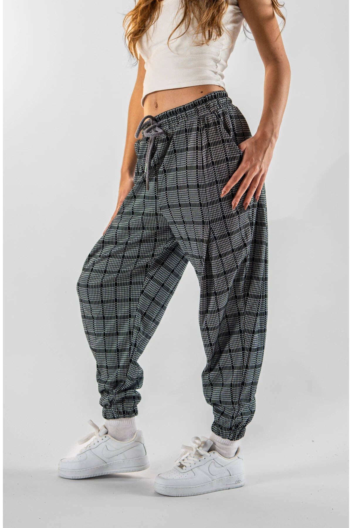 Jogger Plaid Pants - Grey - Superbluemexico