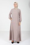 Pleated Buttoned Abaya - Beige