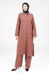 Linen Modest Two-Piece Set - Brown