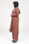 Kahverengi Keten Alt Üst Tesettür İkili Takım