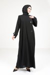 Siyah Düğme Detaylı Ferace