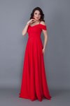 Kırmızı Uzun Kloş Askılı Düşük Omuz Detaylı Abiye Elbise