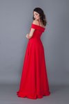 Kırmızı Uzun Kloş Askılı Düşük Omuz Detaylı Abiye Elbise