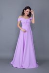 Lila Uzun Kloş Askılı Düşük Omuz Detaylı Nişan Abiye Elbise
