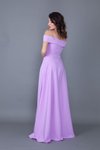 Lila Uzun Kloş Askılı Düşük Omuz Detaylı Nişan Abiye Elbise