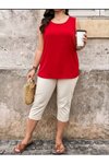 Kırmızı Geniş Krep Kumaş Bluz
