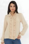 Bej Hakim Yaka Fırfır Detaylı Gömlek