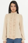 Bej Hakim Yaka Fırfır Detaylı Gömlek