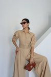 Bej Yarım Kol Kemerli Tulum