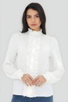 Beyaz Hakim Yaka Uzun Kol Fırfır Detay Gömlek