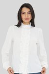 Beyaz Hakim Yaka Uzun Kol Fırfır Detay Gömlek