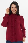 Bordo Uzun Kol Hakim Yaka Fırfır Detaylı Gömlek
