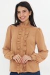 Kahverengi Uzun Kol Hakim Yaka Fırfır Detaylı Gömlek