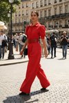 Half-Sleeve Belted Jumpsuit - Red
