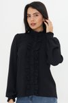 Siyah Hakim Yaka Uzun Kol Fırfır Detaylı Gömlek