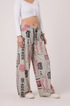 Bej Baskılı Bürümcük Baggy Pantolon