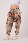 Bej Baskılı Spor Şalvar Bürümcük Pantolon