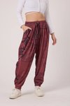 Bordo Baskılı Spor Bürümcük Şalvar Pantolon