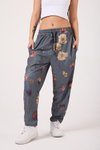 Gri Baskılı Spor Baget Pantolon