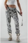 Gri Geometrik Desenli Jogger Kuşaklı Pantolon