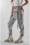Gri Geometrik Desenli Jogger Kuşaklı Pantolon