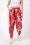 Salwar-Style Printed Crinkle Pants - Red