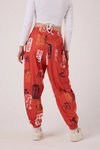 Kırmızı Baskılı Spor Şalvar Pantolon