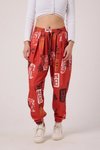 Kırmızı Baskılı Spor Şalvar Pantolon