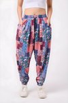 Sporty Harem Printed Crinkled Pants - Blue