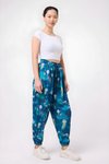 Harem Sport Printed Crinkle Pants - Blue