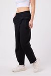 Siyah Baggy Sokak Tarzı Kuşaklı Pantolon