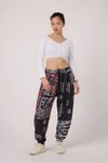 Sporty Harem Printed Crinkle Pants - Black