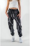 Siyah Dijital Baskılı Jogger Paçası Lastikli Pantolon