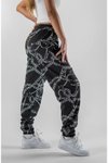 Siyah Dijital Baskılı Zincir Desenli Jogger Pantolon