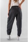 Siyah Jakar Çizgili Pileli Pantolon