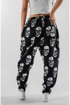 Siyah Kurukafa Desenli Baget Jakar Pantolon