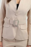 Bej Blazer Kemer Detaylı Takım