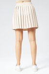 Bej Çizgili Mini Pliseli Etek