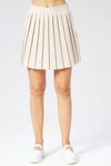 Bej Çizgili Mini Pliseli Etek