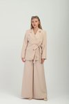 Bej Kruvaze Çift Düğmeli Yandan Bağlamalı Takım