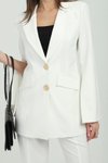 Beyaz Gold Düğmeli Yırtmaç Detaylı Blazer Ceket Pantolon Takım
