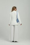 Beyaz Kruvaze Çift Düğmeli Yandan Bağlamalı İkili Takım