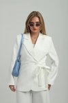 Beyaz Kruvaze Çift Düğmeli Yandan Bağlamalı İkili Takım