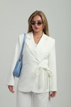 Beyaz Oversize Kruvaze Düğmeli Bağlamalı Ceket
