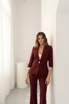 Bordo Blazer Beyaz Tek Düğme Kol Detaylı Ceket