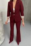 Bordo Blazer Beyaz Tek Düğme Kol Detaylı Ceket